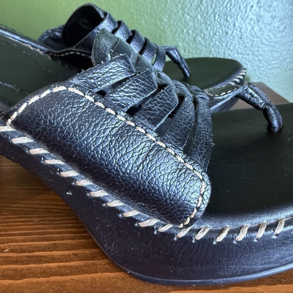 Vintage 90s Y2K MIA Blk Leather Stitched Kitten Heel Thong Sandals Brazil Sz 8.5 - Picture 8 of 15